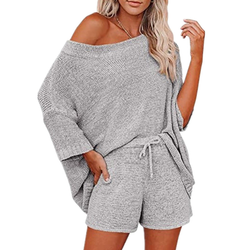 Off-the-shoulder Top Waist Shorts Casual Pajamas Suit.