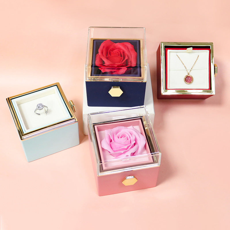 Rotating Soap Flower Rose Gift Box Creative Rotating Rose Jewelry Packaging Box Valentine's Day Gift For Women.