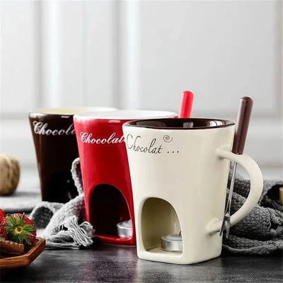 Fondue Mug Set Personal Mini Fondue Pots Chocolate Cheese Ice Cream Fondue Maker Kit Individual Butter Melter Cup Small Warmer Kitchen Gadgets.