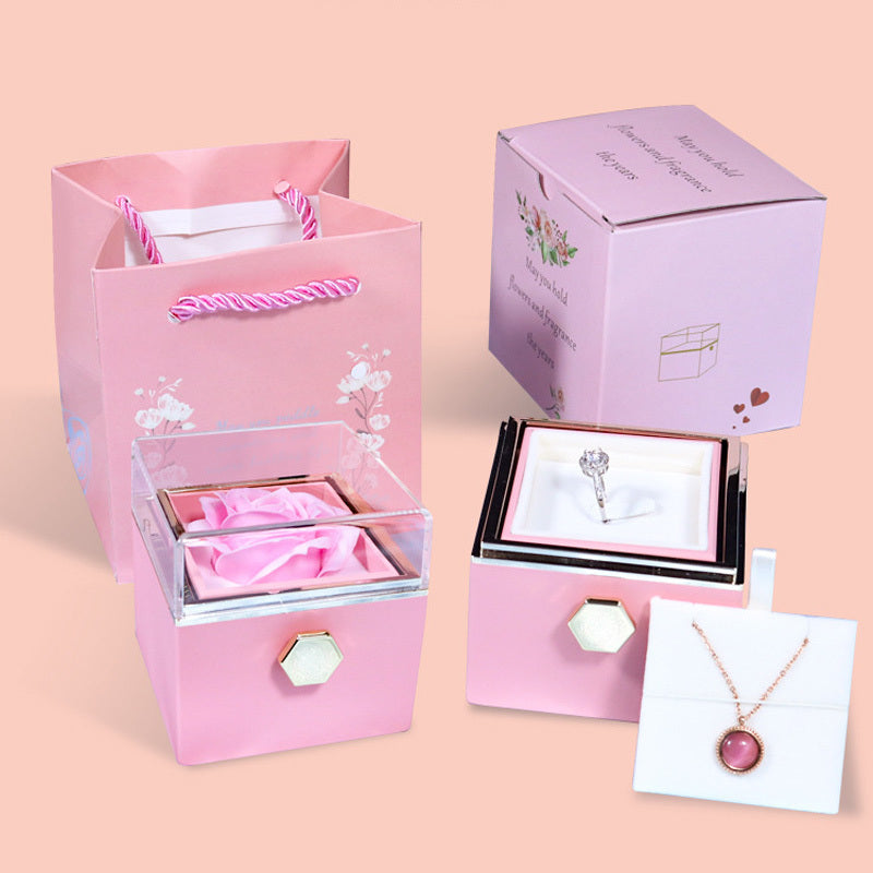 Rotating Soap Flower Rose Gift Box Creative Rotating Rose Jewelry Packaging Box Valentine's Day Gift For Women.