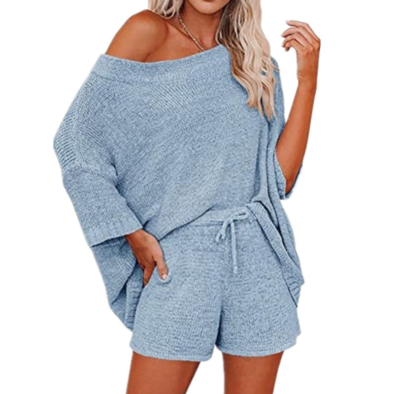 Off-the-shoulder Top Waist Shorts Casual Pajamas Suit.