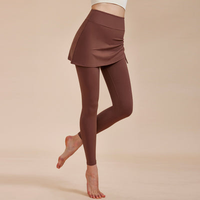 Short Skirt Design Yoga Pants Fake Two-piece Anti-exposure Butt-covering Seamless High-waisted Leggings For Dance Sports Fitness Pants.