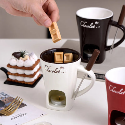 Fondue Mug Set Personal Mini Fondue Pots Chocolate Cheese Ice Cream Fondue Maker Kit Individual Butter Melter Cup Small Warmer Kitchen Gadgets.