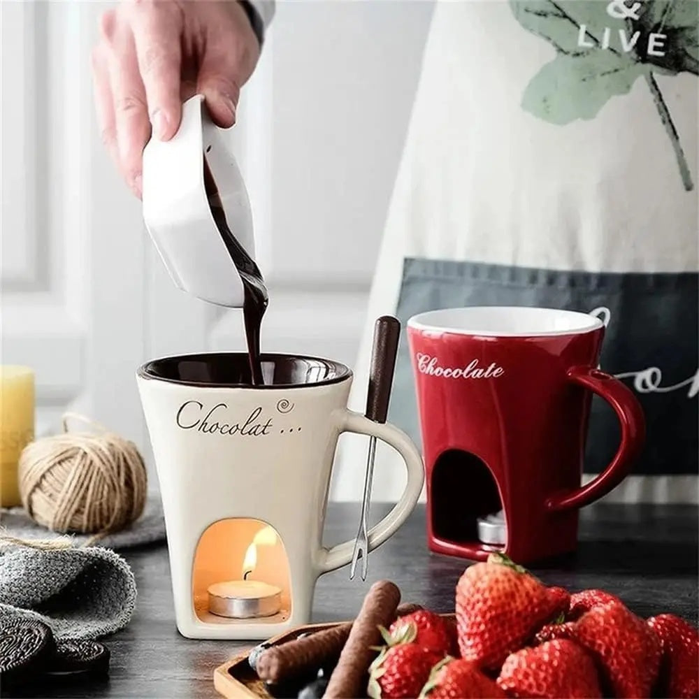 Fondue Mug Set Personal Mini Fondue Pots Chocolate Cheese Ice Cream Fondue Maker Kit Individual Butter Melter Cup Small Warmer Kitchen Gadgets.