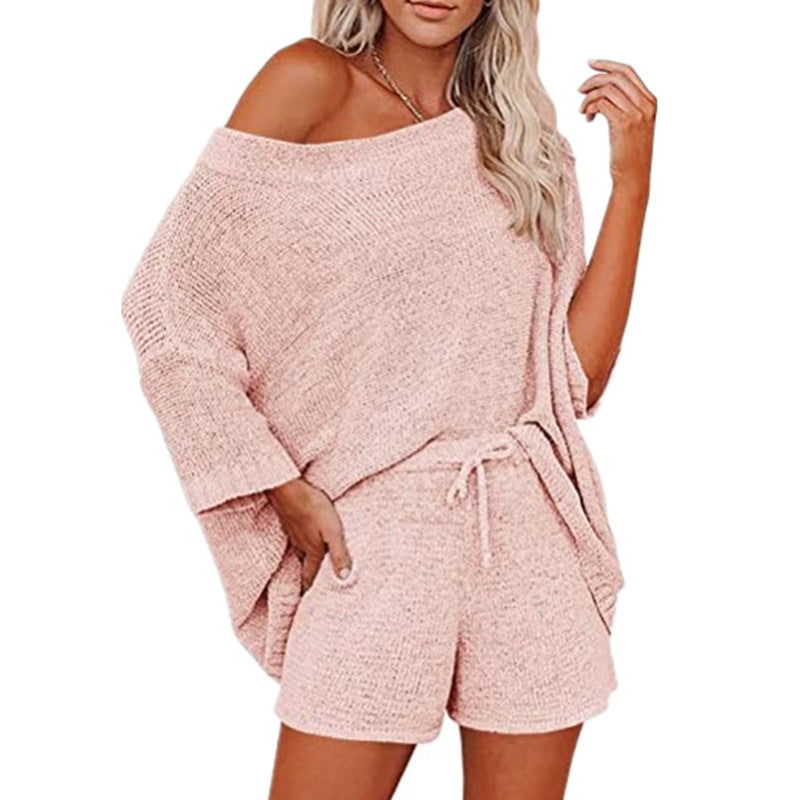 Off-the-shoulder Top Waist Shorts Casual Pajamas Suit.