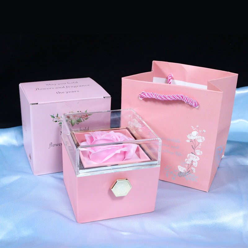 Rotating Soap Flower Rose Gift Box Creative Rotating Rose Jewelry Packaging Box Valentine's Day Gift For Women.