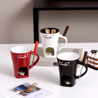 Fondue Mug Set Personal Mini Fondue Pots Chocolate Cheese Ice Cream Fondue Maker Kit Individual Butter Melter Cup Small Warmer Kitchen Gadgets.